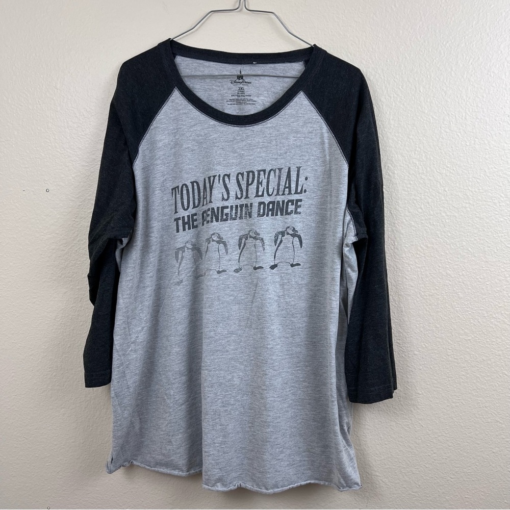 Disney Gray and Black Tee Long Sleeve Jersey Poppers Penguins 2XL